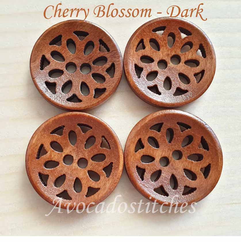 CHERRY BLOSSOM BROWN / 20mm / Wooden Filigree Buttons / Sewing Buttons