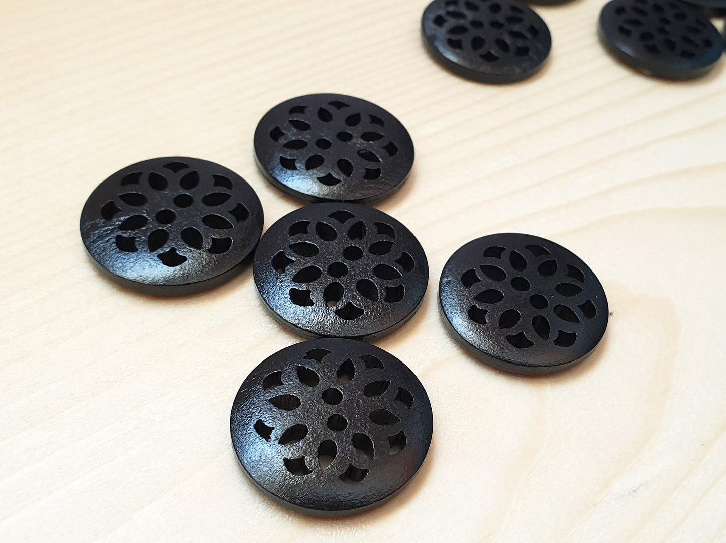 CHERRY BLOSSOM BLACK / 25mm / Wooden Filigree Buttons / Sewing Buttons