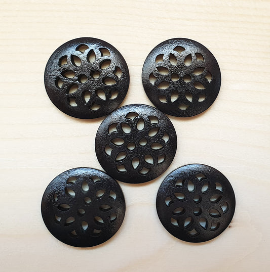 CHERRY BLOSSOM BLACK / 25mm / Wooden Filigree Buttons / Sewing Buttons