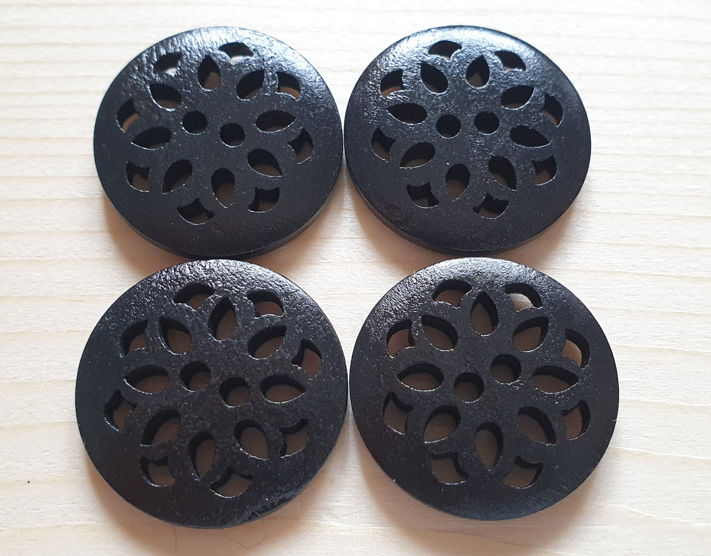 CHERRY BLOSSOM BLACK / 25mm / Wooden Filigree Buttons / Sewing Buttons