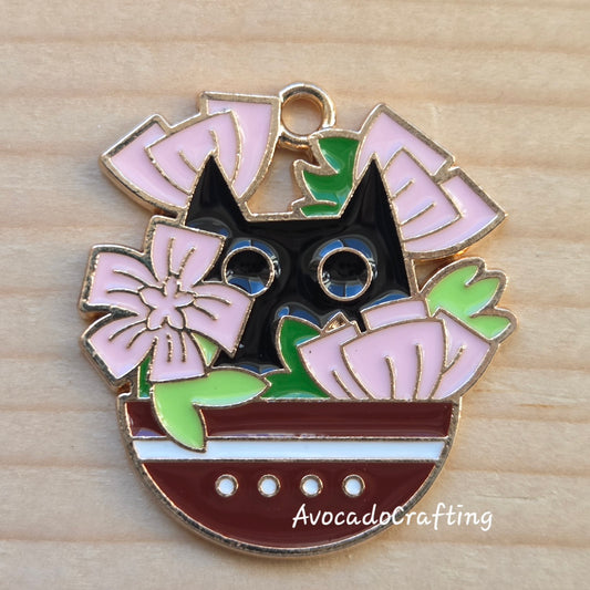 10 pieces // Cherry Blossom Cat Charm / 28*28mm / Jewelry Making