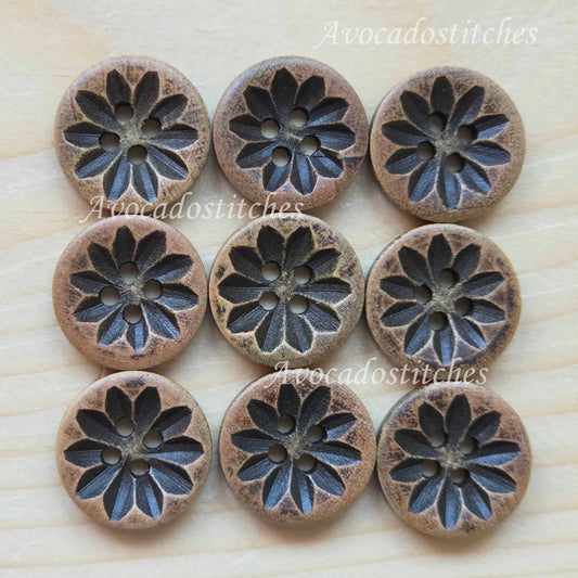 CHESTNUT FLEUR / 18mm - 6 buttons / Imitation Wooden Buttons / Resin Buttons / Sewing Buttons