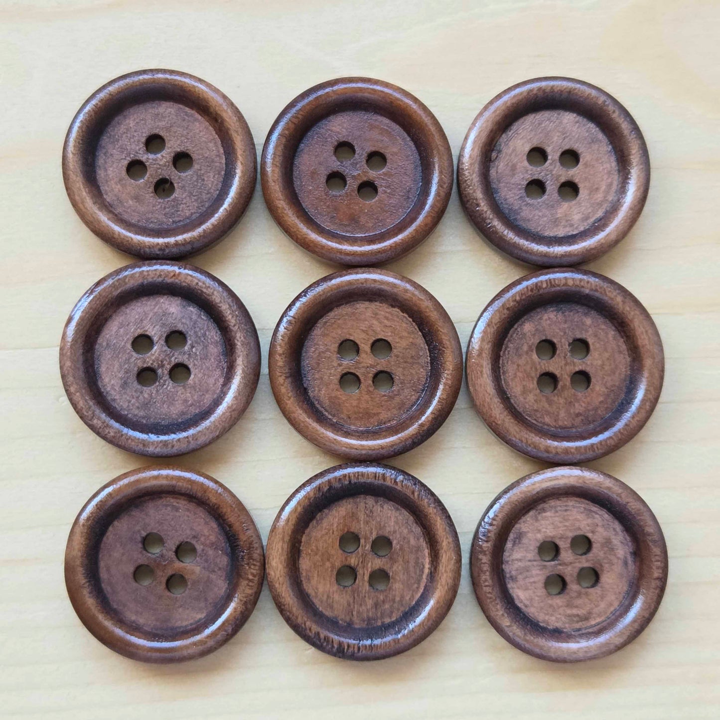 4-HOLE CHOCOLATE BROWN Wooden Buttons / 18-20mm Natural Wood Sewing Buttons