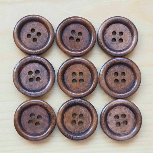 4-HOLE CHOCOLATE BROWN Wooden Buttons / 18-20mm Natural Wood Sewing Buttons