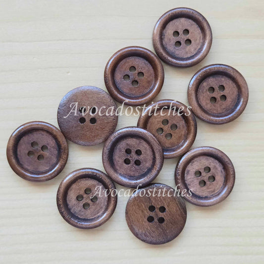 4-HOLE Chocolate Brown / 18-20mm / Set of 8 buttons / Wooden Buttons / Sewing Buttons