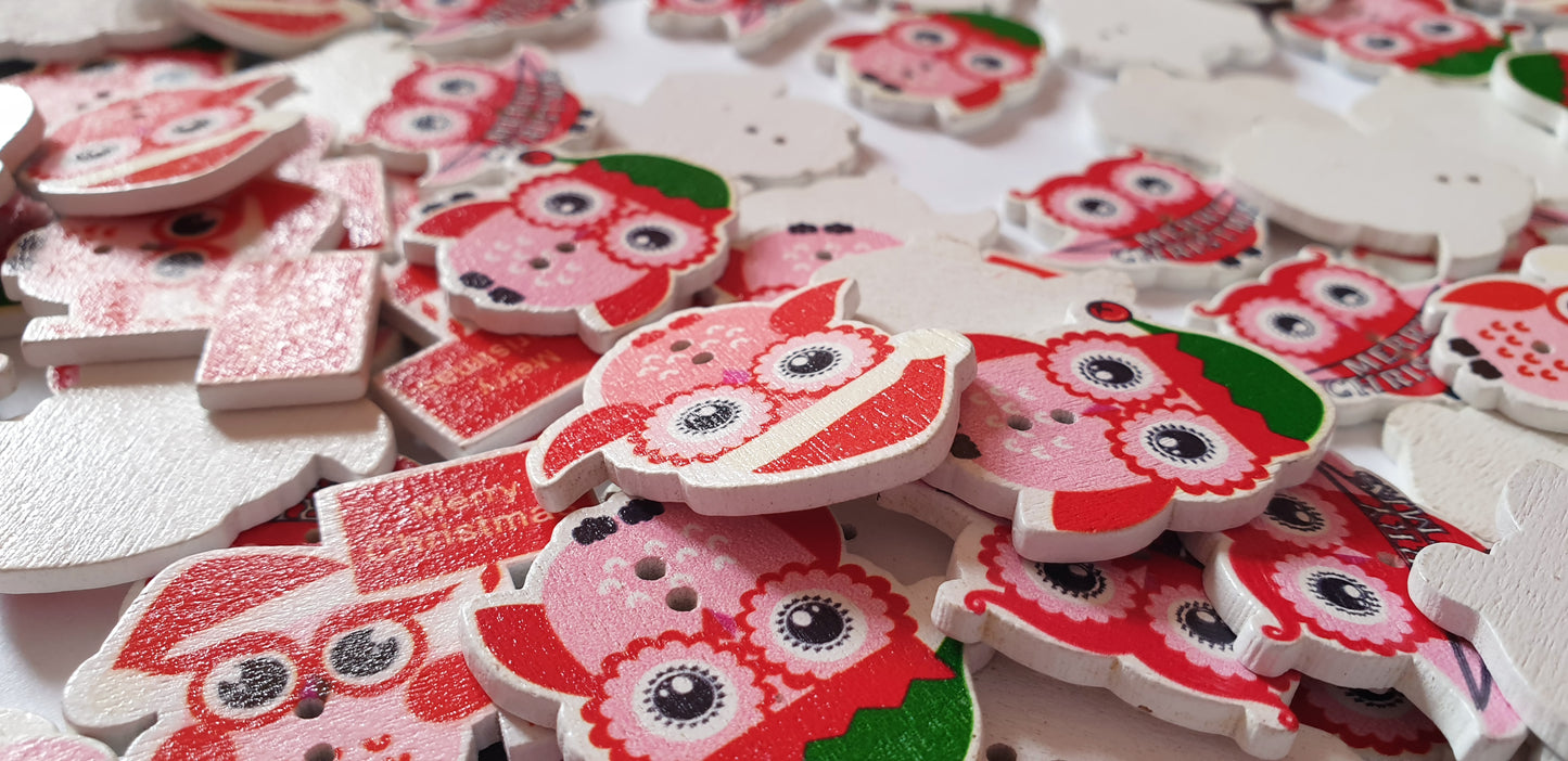 CHRISTMAS OWL / Wooden Buttons / Sewing Buttons