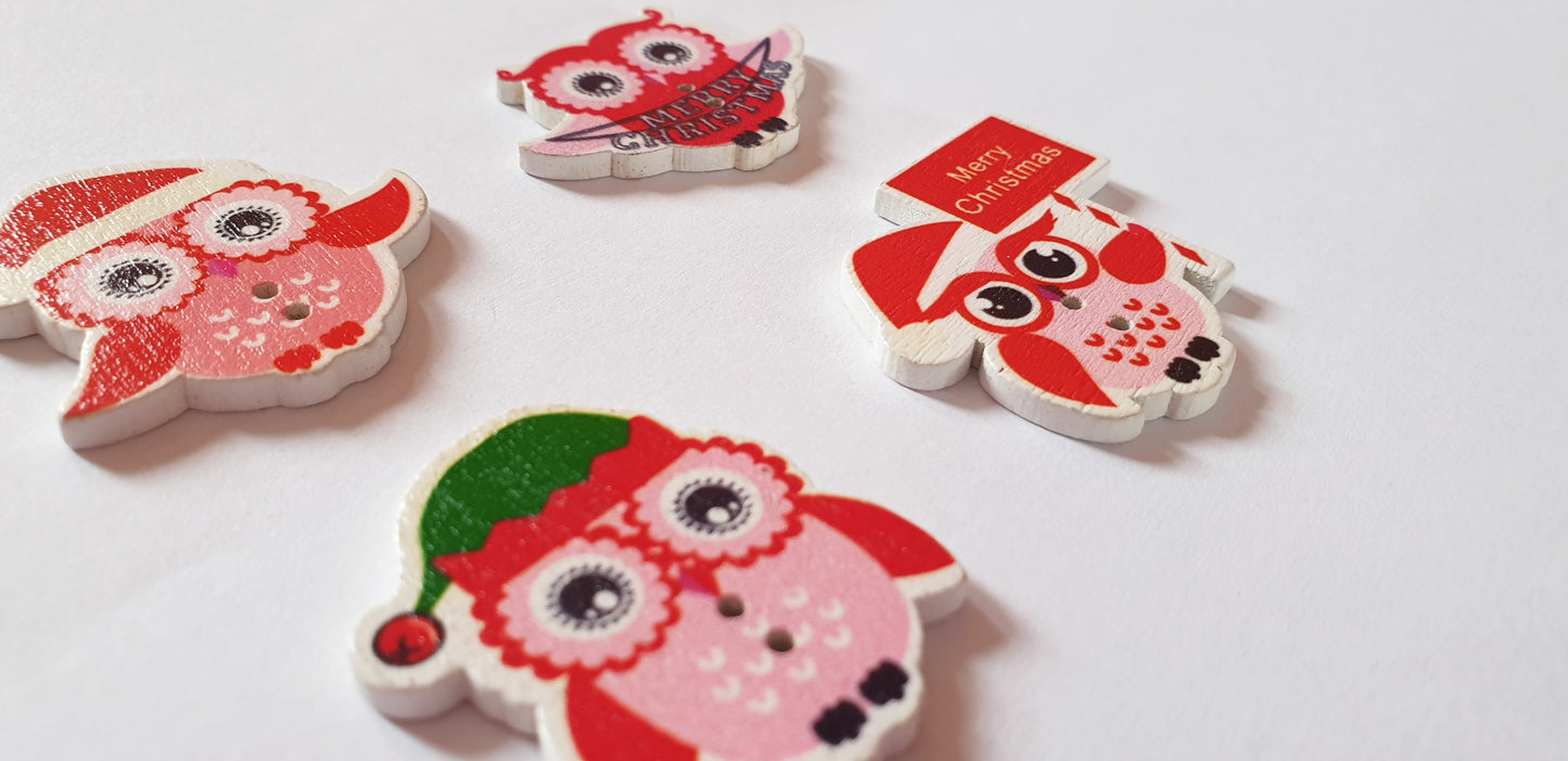 CHRISTMAS OWL / Wooden Buttons / Sewing Buttons