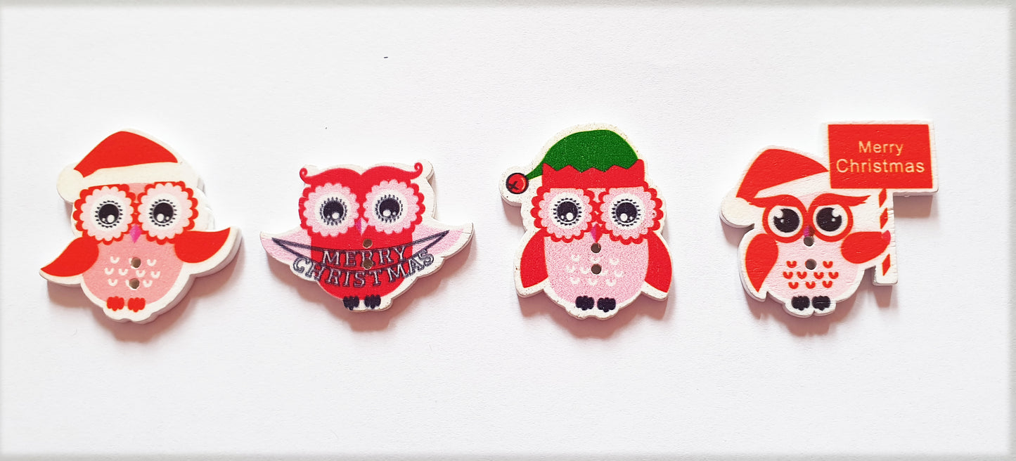 CHRISTMAS OWL / Wooden Buttons / Sewing Buttons