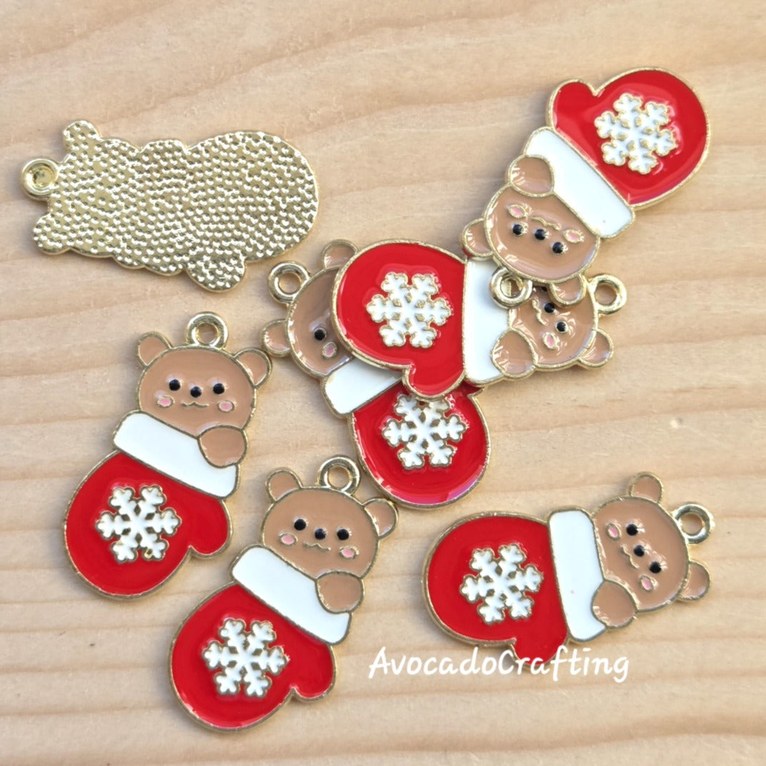 10 pieces // Christmas Stocking Bear Charm / 25*27mm / Jewelry Making