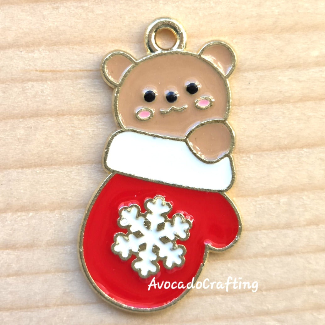 10 pieces // Christmas Stocking Bear Charm / 25*27mm / Jewelry Making