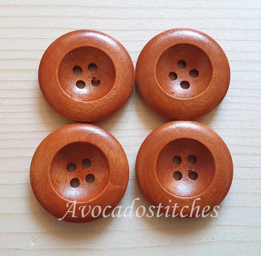 THICK EDGE 4-HOLE CINNAMON BROWN / 25mm / Wooden Buttons / Orange Brown Buttons / Sewing Buttons