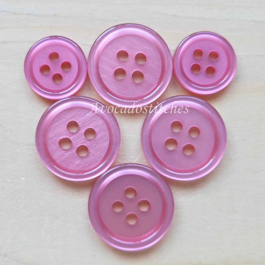 ROSE PINK / Classic 4-Hole Resin Buttons / 11.5-15mm / Set of 20 buttons / Small Buttons / Shirt Buttons / Sewing Buttons