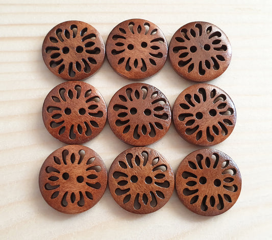 COMMON DAISY / Brown 2-Hole Wooden Buttons (Convex) / 20mm (Set of 6)
