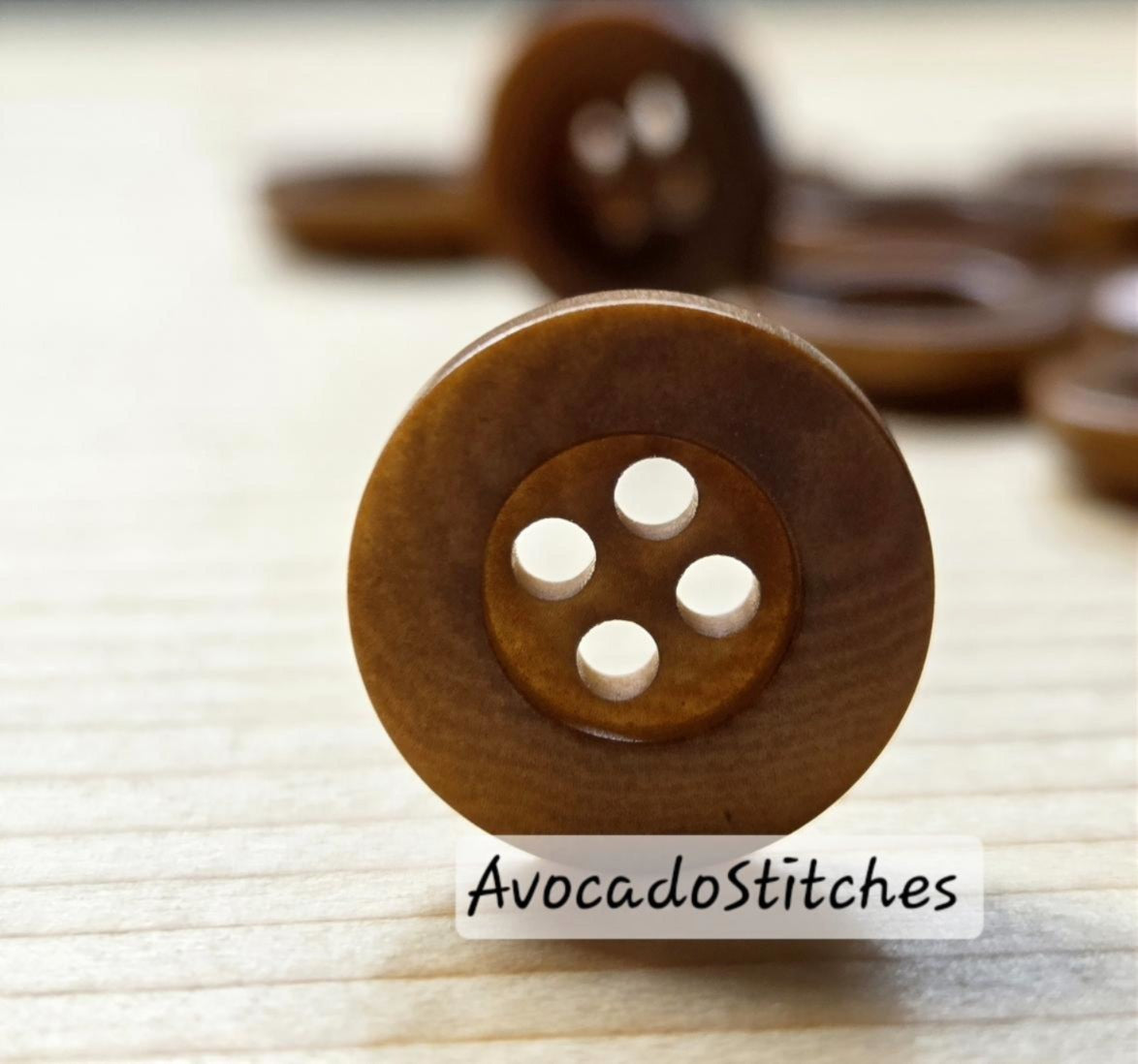 COROZO Flat Wide Edge / Brown 4-Hole Corozo Buttons / 12.5mm (Set of 6)