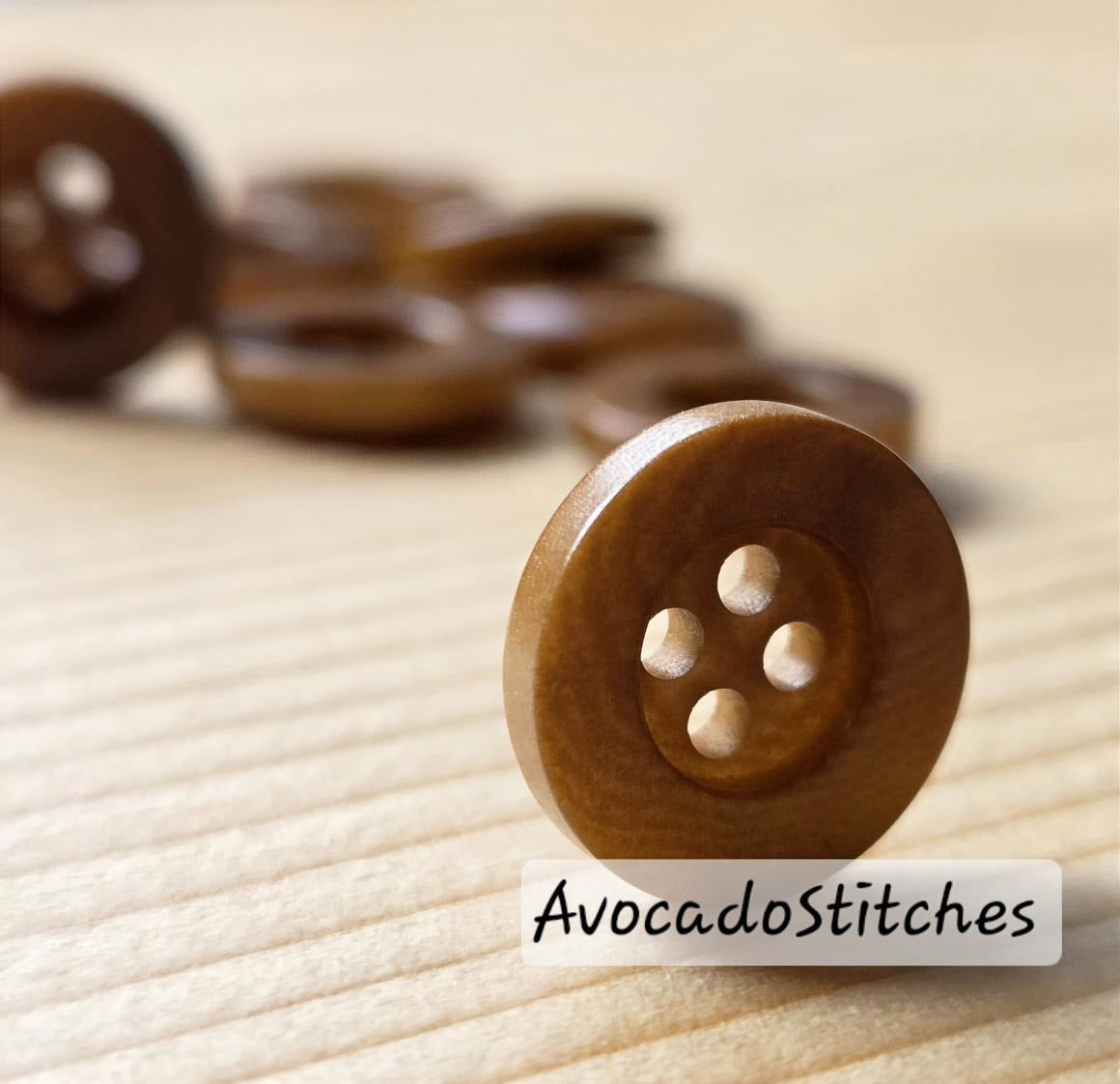 COROZO Flat Wide Edge / Brown 4-Hole Corozo Buttons / 12.5mm (Set of 6)
