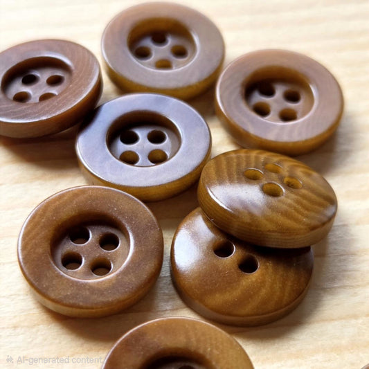 COROZO Flat Wide Edge / Brown 4-Hole Corozo Buttons / 12.5mm (Set of 6)