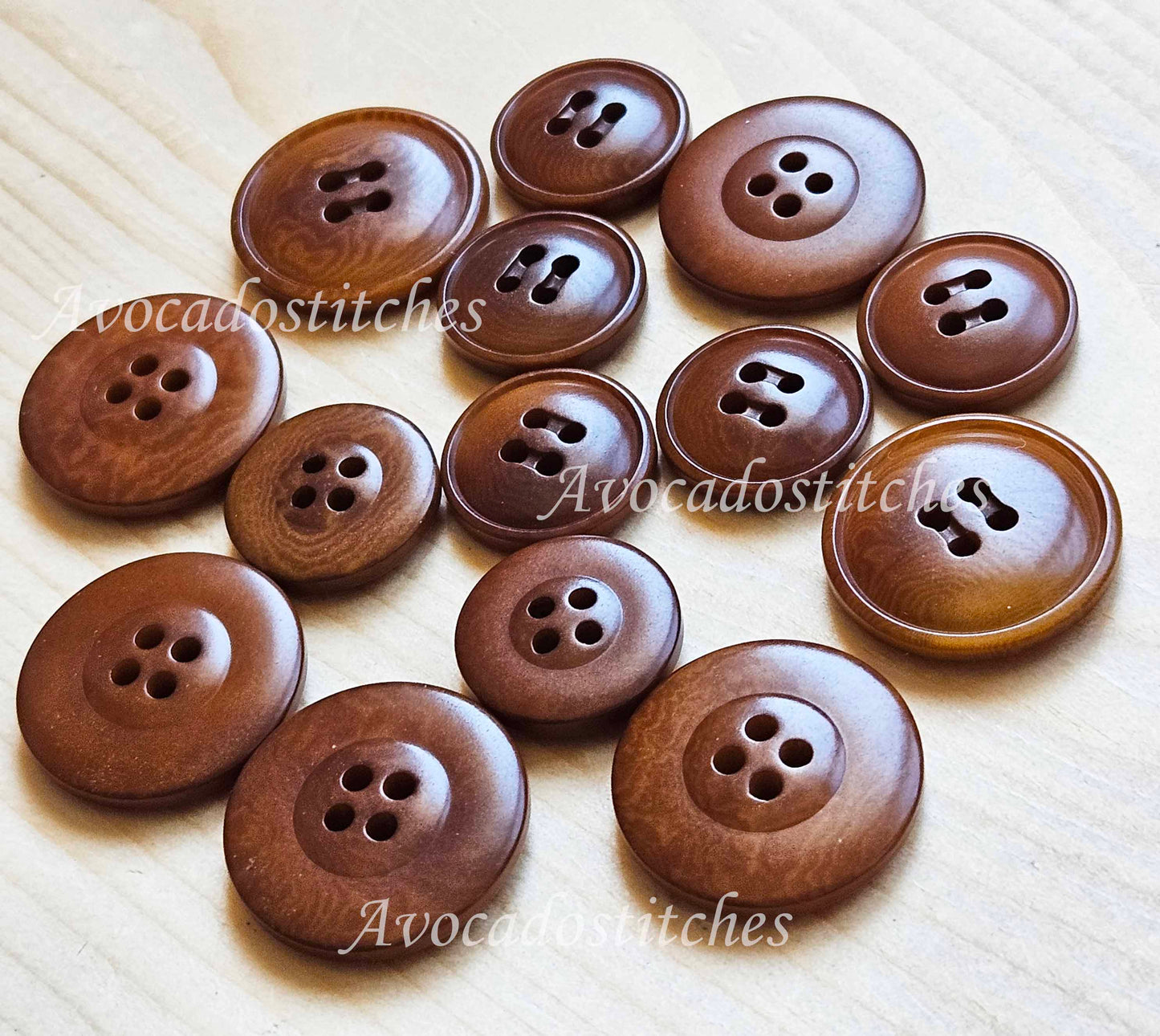 COROZO 4-Hole Bread Walnut Brown / 17-23mm / Set of 6 buttons / Corozo Buttons / Tagua Vegetable Ivory Buttons / Sewing Buttons