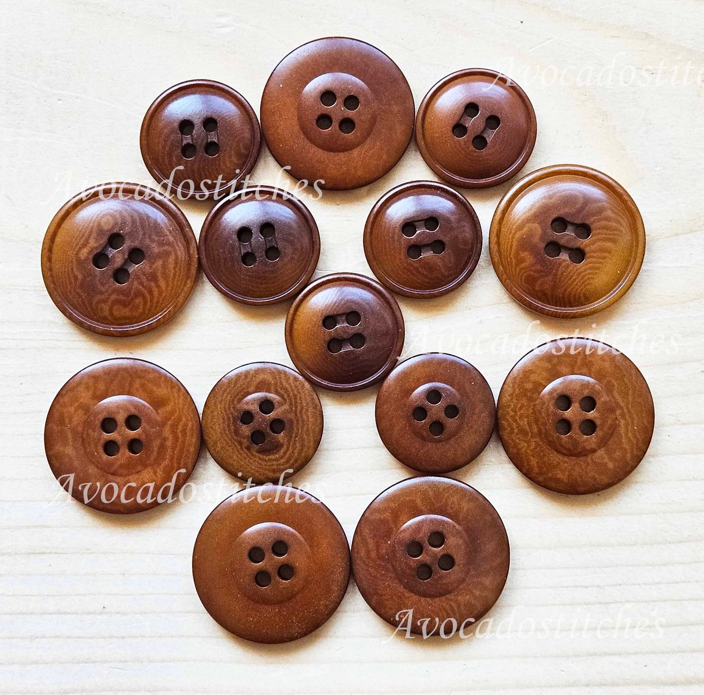 COROZO 4-Hole Bread Walnut Brown / 17-23mm / Set of 6 buttons / Corozo Buttons / Tagua Vegetable Ivory Buttons / Sewing Buttons