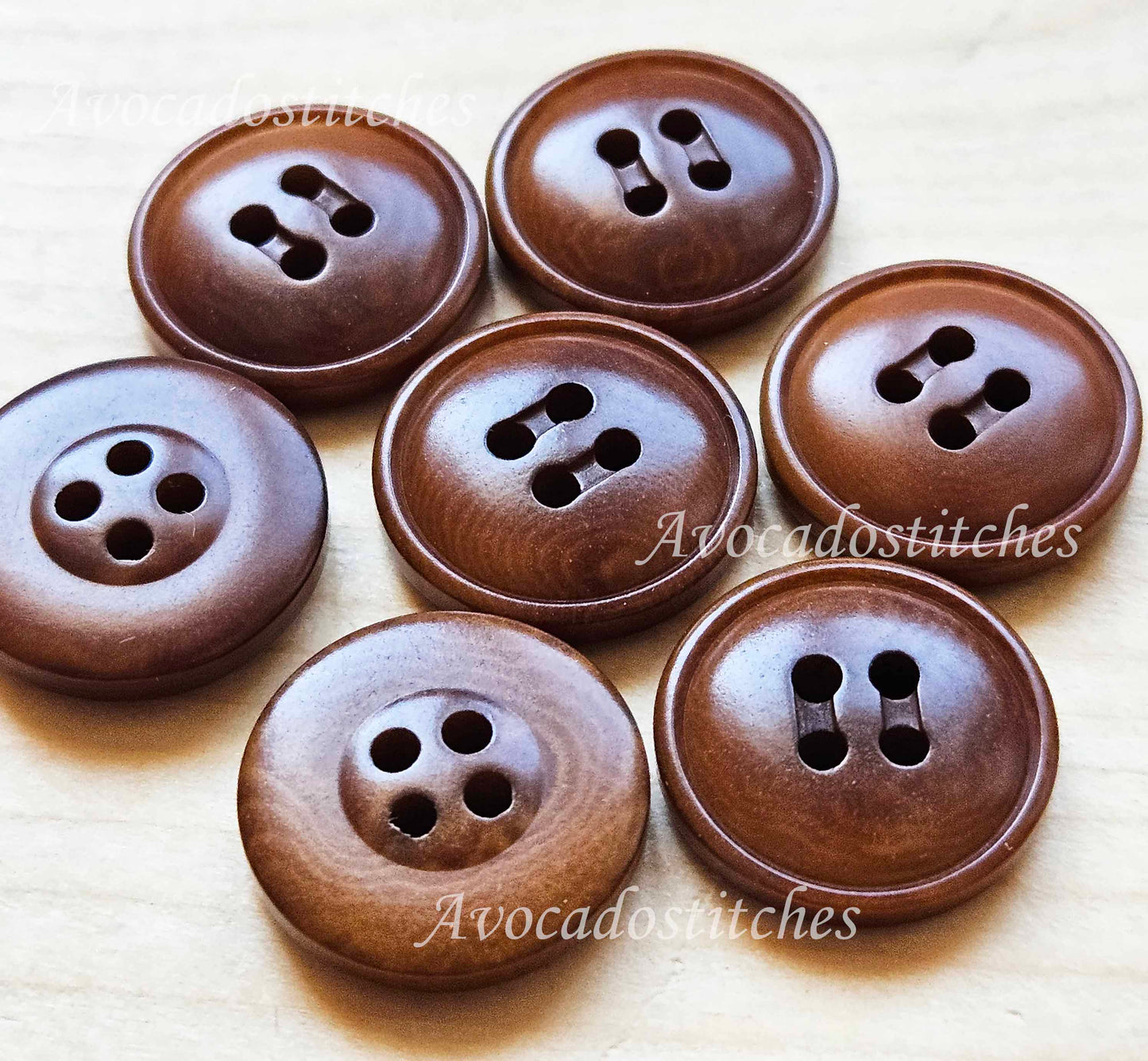 COROZO 4-Hole Bread Walnut Brown / 17-23mm / Set of 6 buttons / Corozo Buttons / Tagua Vegetable Ivory Buttons / Sewing Buttons