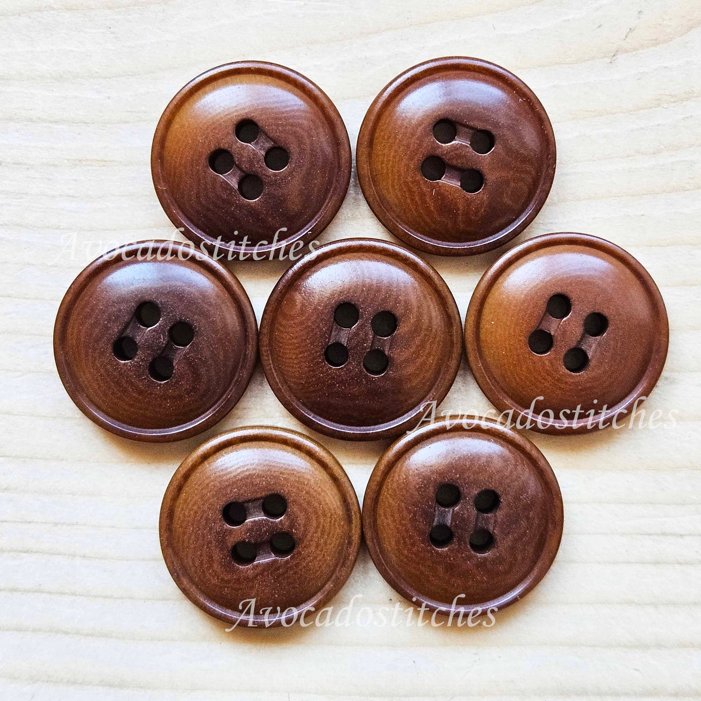 COROZO 4-Hole Bread Walnut Brown / 17-23mm / Set of 6 buttons / Corozo Buttons / Tagua Vegetable Ivory Buttons / Sewing Buttons