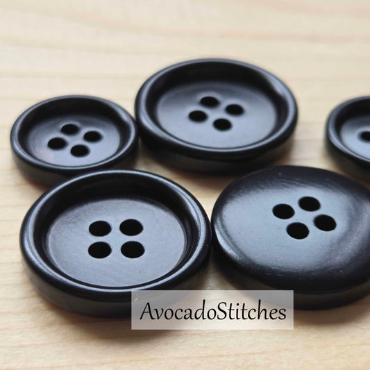 COROZO 4-Hole Classic Black / 15-20mm / Set of 6 buttons / Corozo Buttons / Tagua Vegetable Ivory Buttons / Sewing Buttons