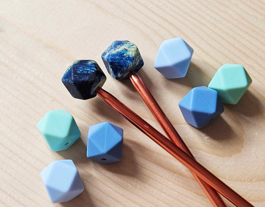 DEEP BLUE SEA STITCH STOPPERS / Knitting Needle Stoppers / Point Protection / Notions