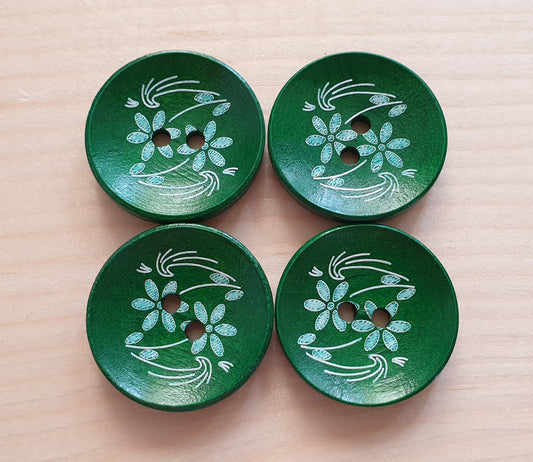 GREEN DAFFODIL / 25mm - 6 buttons / Wooden Buttons / Sewing Buttons