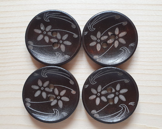 DAFFODIL / Dark Brown 2-Hole Wooden Buttons / 30mm (Set of 4)