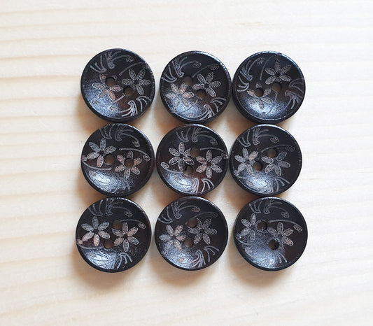 DAFFODIL DARK BROWN / 15mm - 8 buttons / Wooden Buttons / Sewing