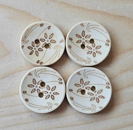 DAFFODIL / 20mm - 6 buttons / Unvarnished Wooden Buttons / Sewing Buttons