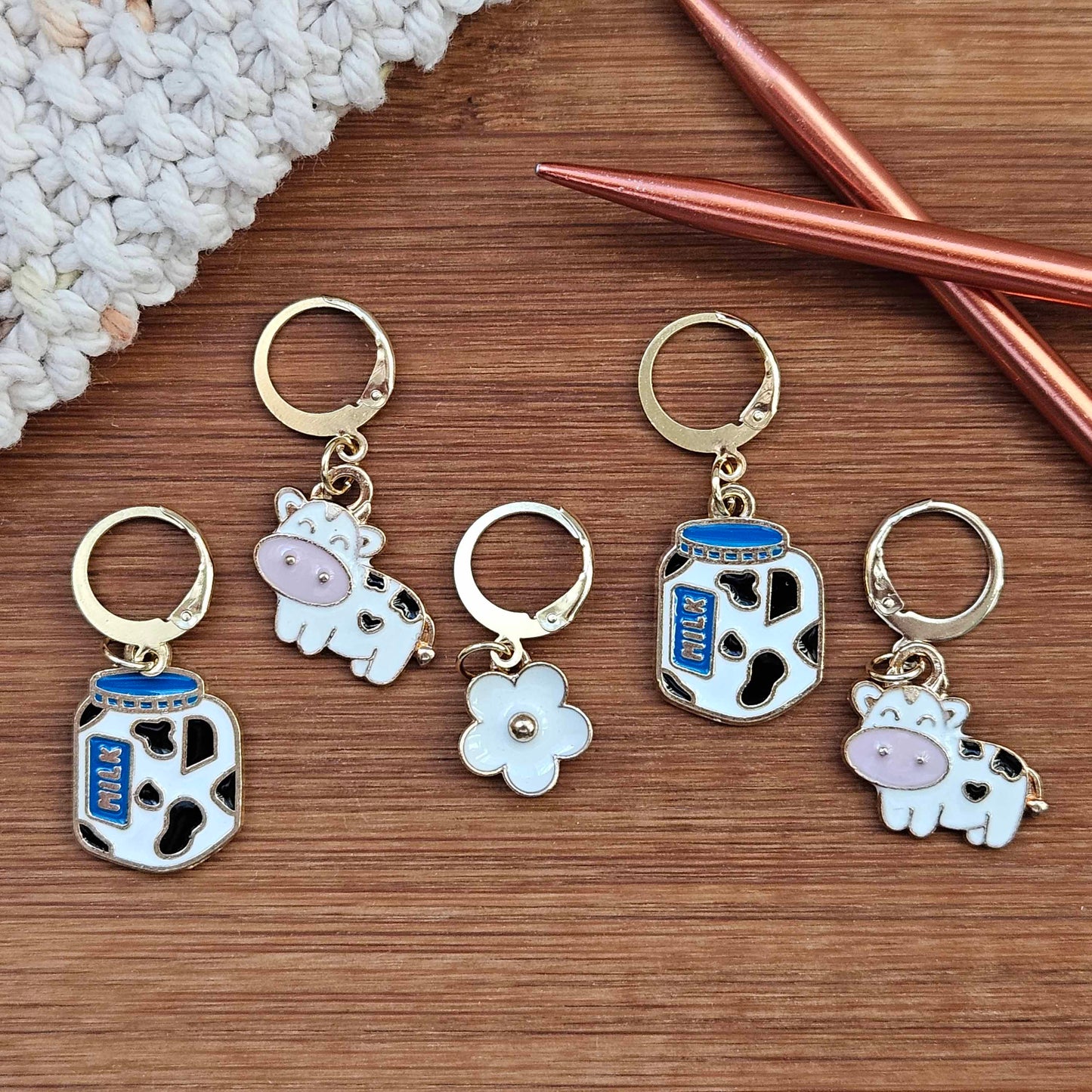 DAIRY CATTLE - 5 pieces / Knitting Crochet Stitch Markers / Notions