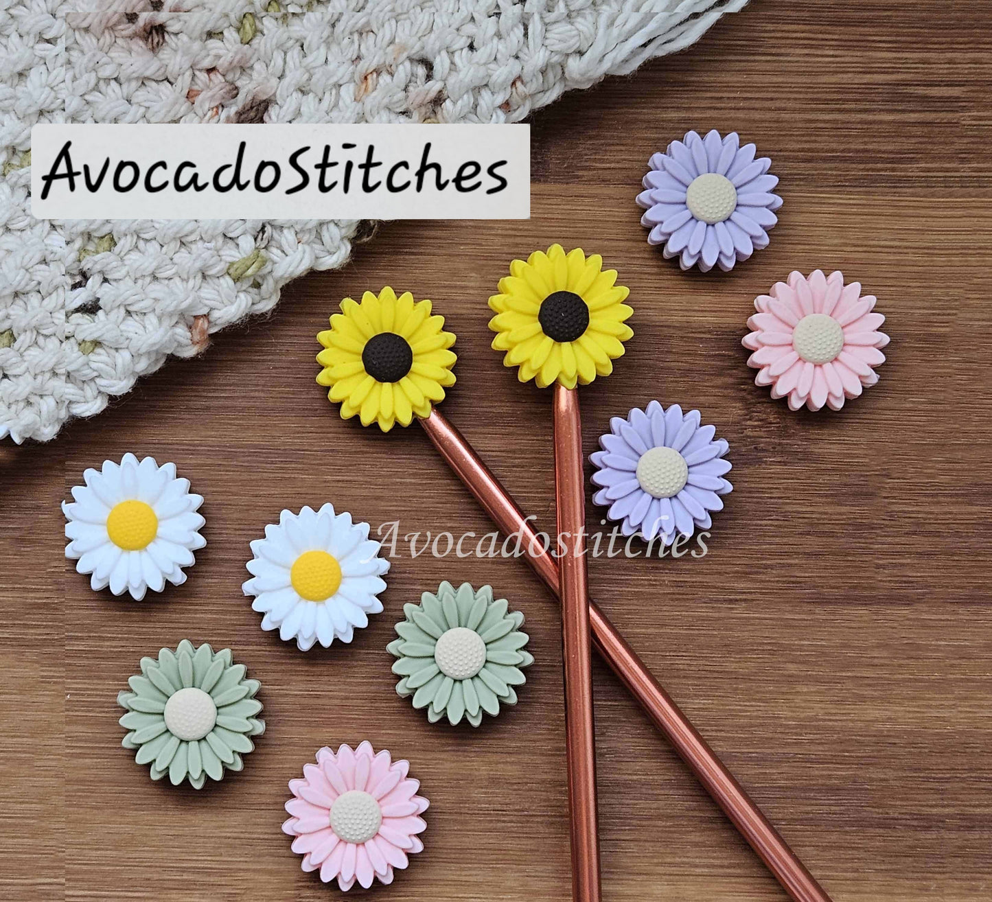 DAISY STITCH STOPPERS / 2 pcs / Knitting Needle Stoppers / Point Protection / Notions