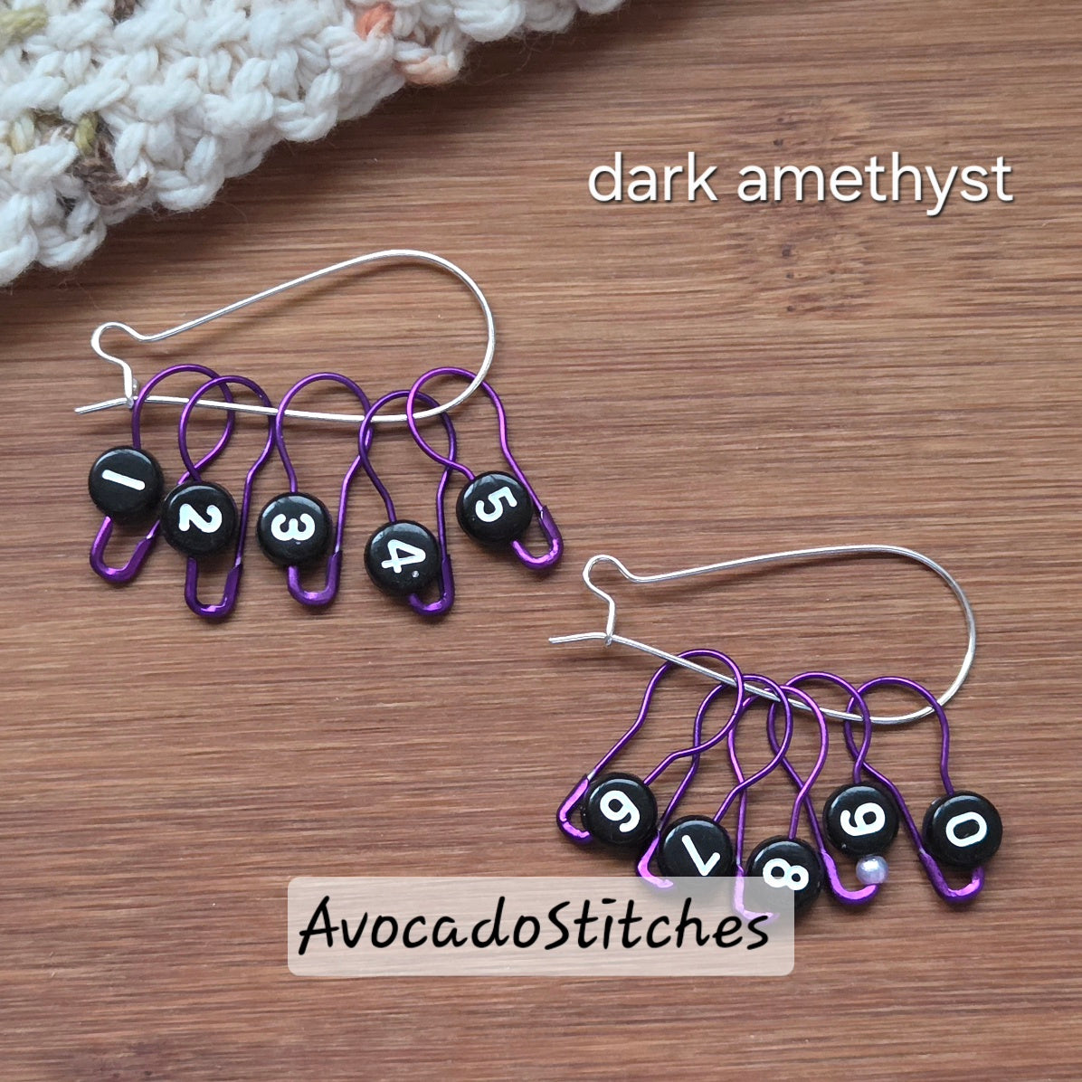 METALLIC BLACK BEAUTIES / Set of 12 / Numbered Bulb Pins Stitch Marker Set / Crochet Knitting Stitch Markers / Notions