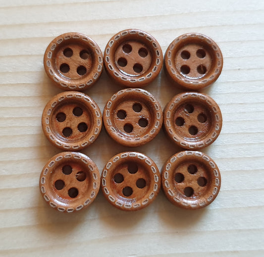 DASH / Light Brown 4-Hole Wooden Buttons / 10mm (Set of 8)