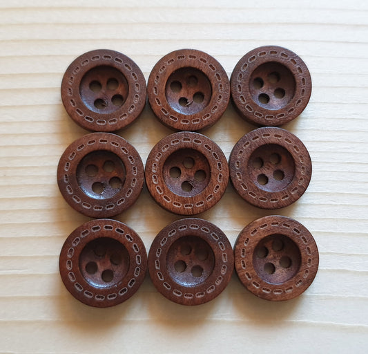 DASH / Coffee Brown 4-Hole Wooden Buttons / 12.5-38mm