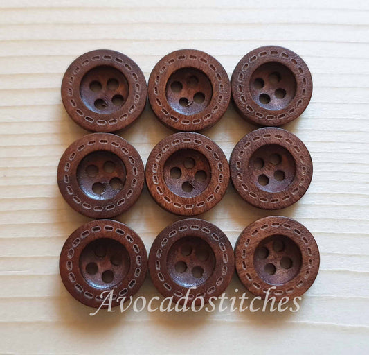 DASH COFFEE BROWN 4-Hole / 12.5-38mm / Wooden Buttons / Sewing Buttons