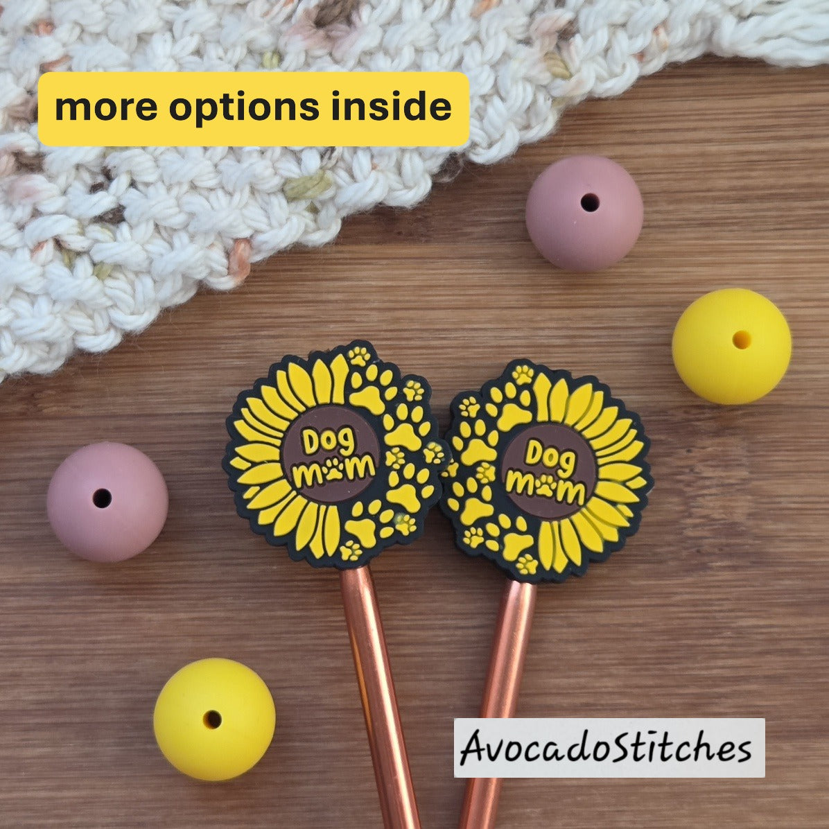 DOG MOM Stitch Stoppers / Knitting Needle Toppers / Point Protection / Notions