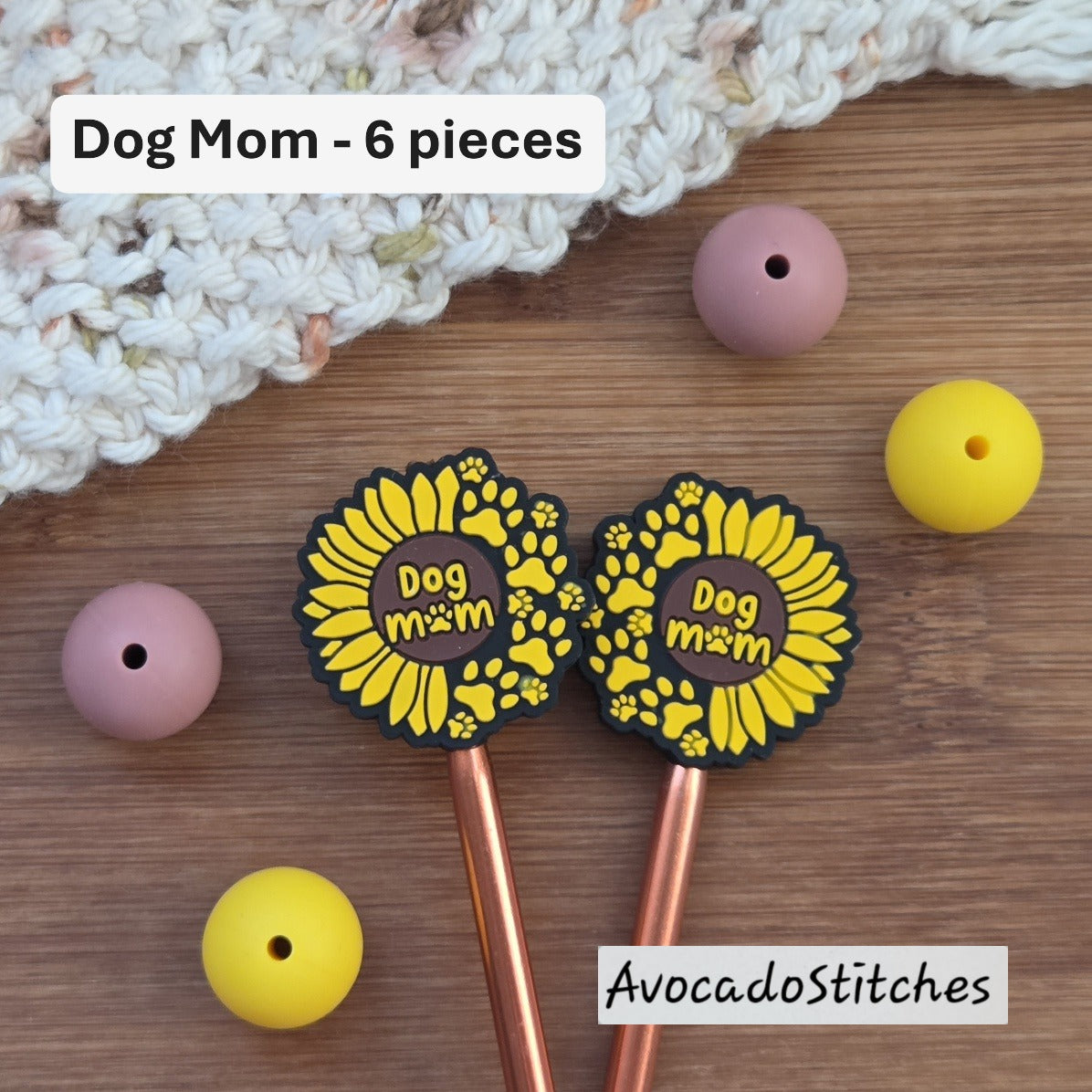 DOG MOM Stitch Stoppers / Knitting Needle Toppers / Point Protection / Notions