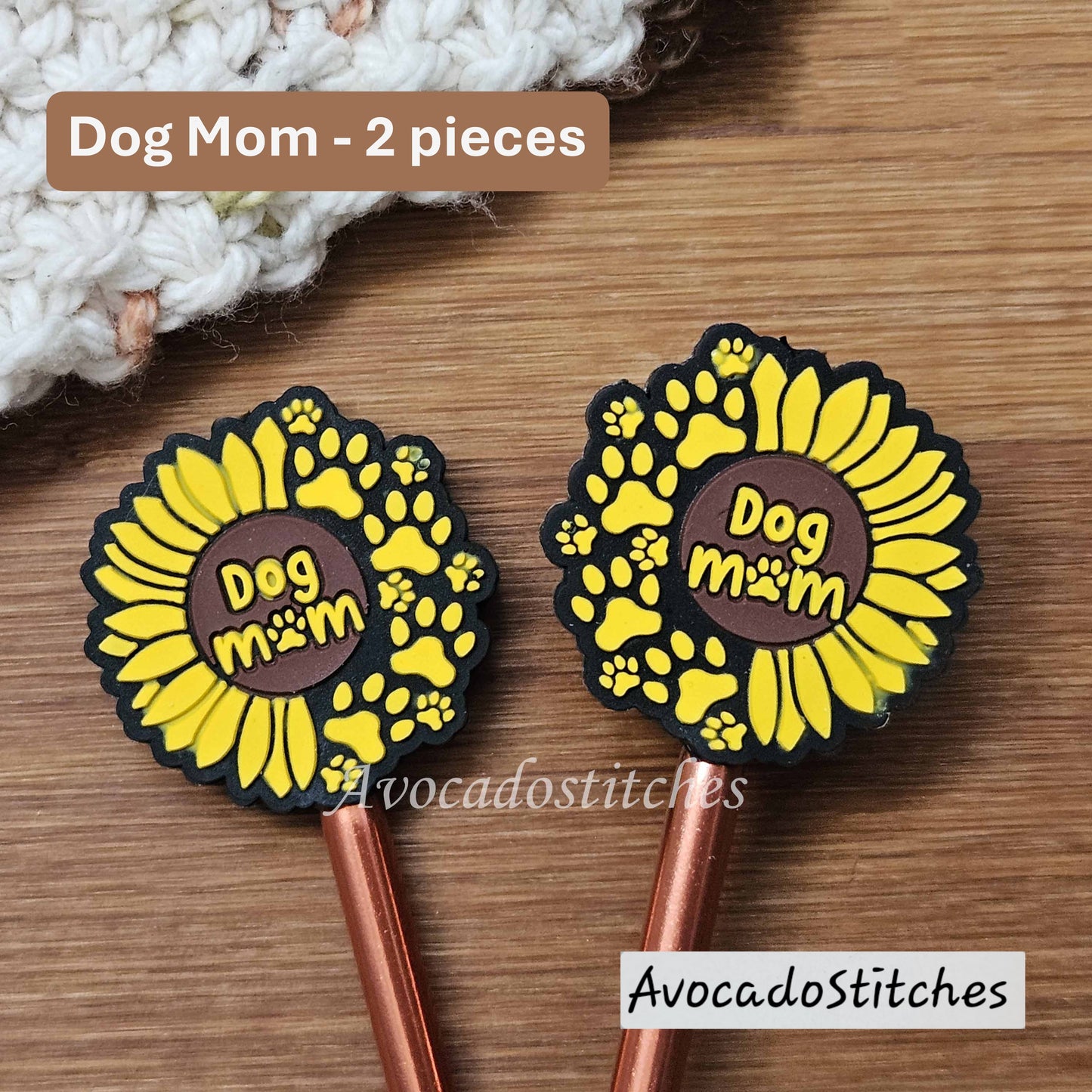 DOG MOM Stitch Stoppers / Knitting Needle Toppers / Point Protection / Notions