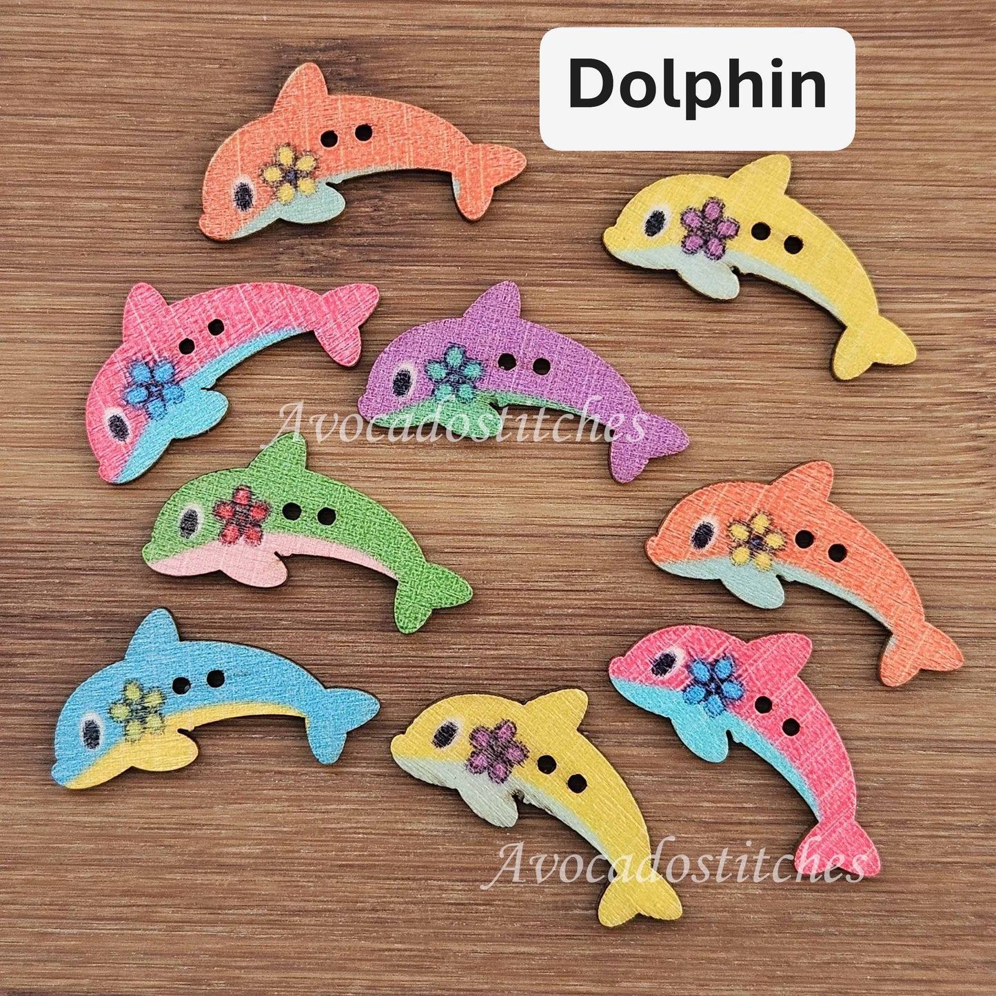 SEA ANIMALS / 8 buttons / Wooden Buttons / Sewing Buttons