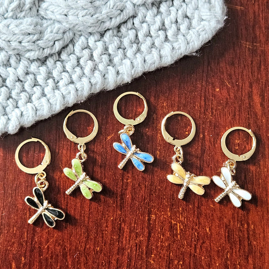 DRAGONFLIES / 5 pieces / Crochet Stitch Markers / Notions