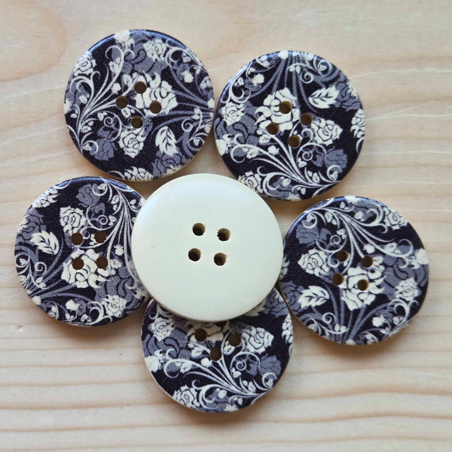 EBONY FLORA / Wooden Buttons / 30mm (Set of 6)