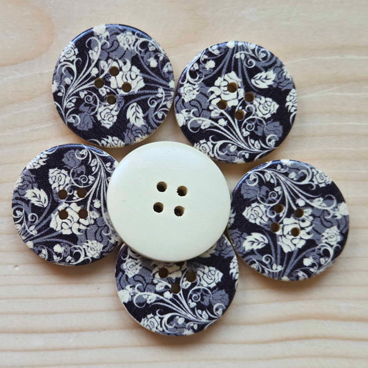 EBONY FLORA / Wooden Buttons / 30mm (Set of 6)