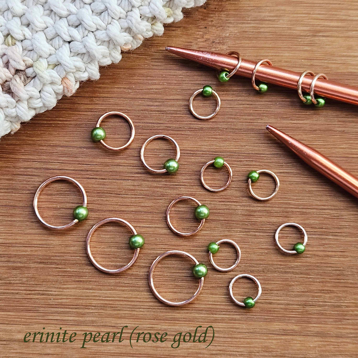 ERINITE PEARL Stitch Markers / 10 pcs / Rose Gold or Silver / Snag Free / Knitting Notions