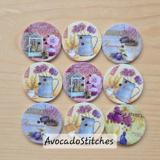 ETERNAL BLOOMS / 25mm / 8 buttons / Wooden Buttons / Sewing Buttons