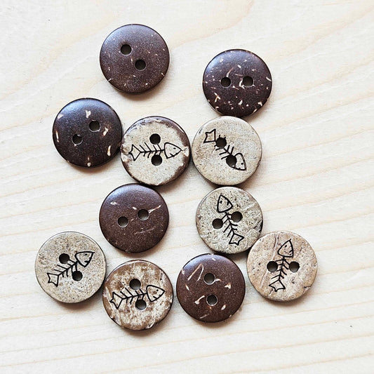 COCO FISH BONE / 12.5mm - 8 buttons / Coconut Buttons / Sewing Buttons