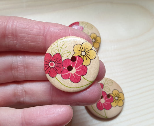 FLORAL TRIO / 30mm / Set of 5 buttons / Wooden Buttons / Sewing Buttons