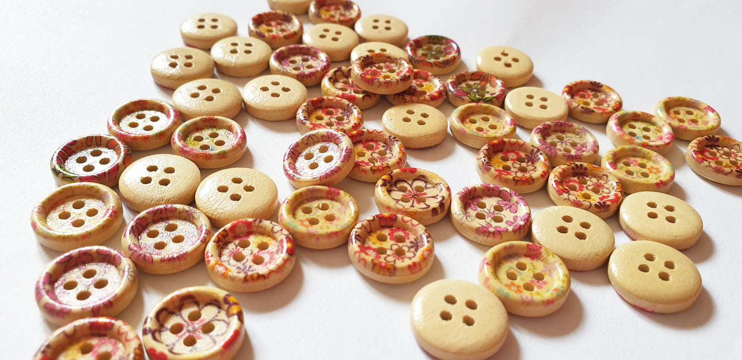 FLOWER BED / 15mm / Wooden Buttons / Sewing Buttons