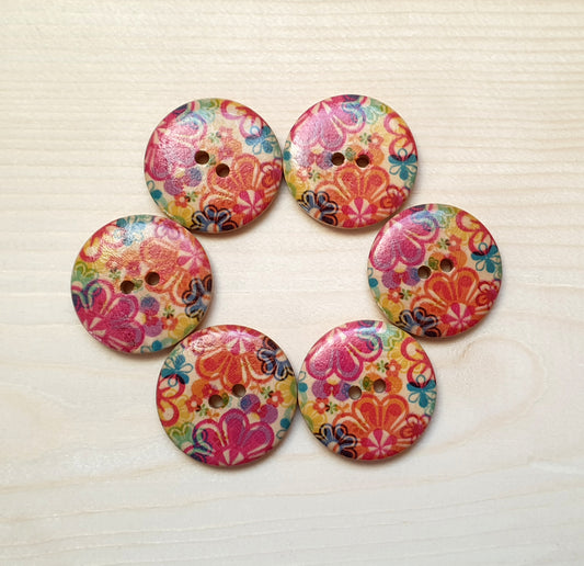 FLOWER FIREWORKS / 30mm / Set of 7 buttons / Wooden Buttons / Sewing Buttons