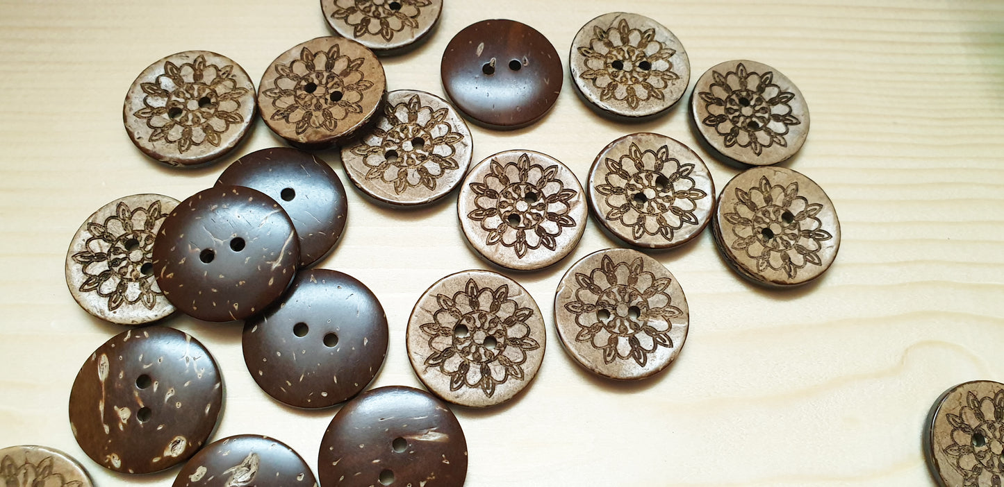 AvoDesigns COCO FLOWER PINWHEELS / 25mm - 6 buttons / Coconut Buttons / Sewing Buttons